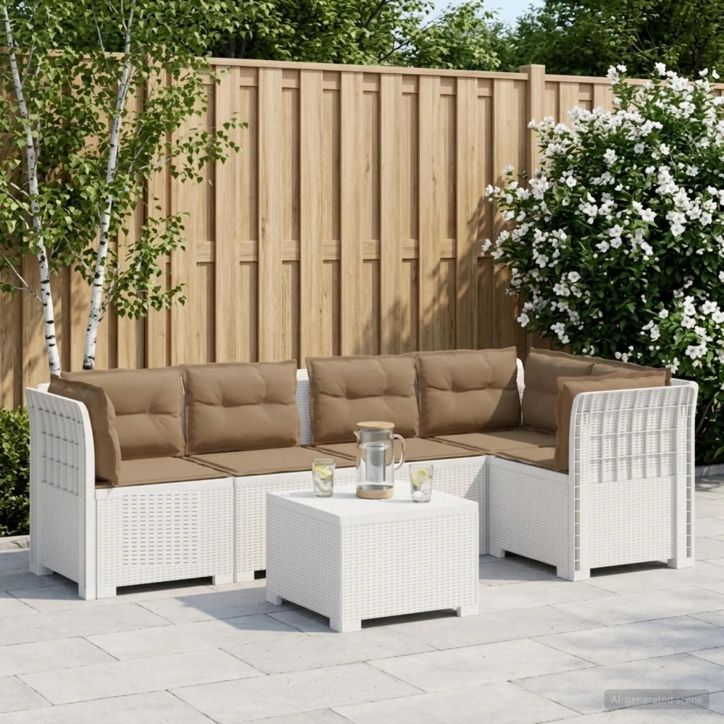 Divano da Giardino 5 Posti con Cuscini Stile Rattan PP Bianco 3444096