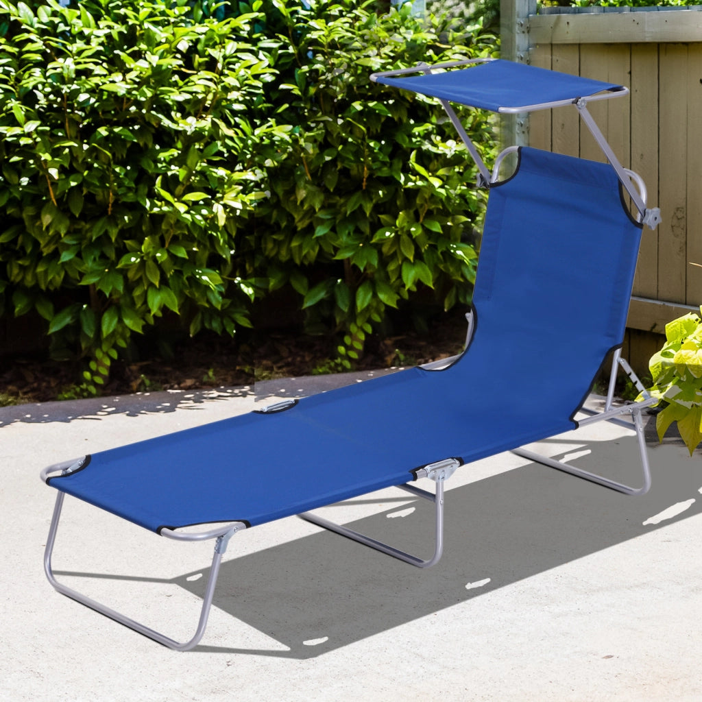 Sdraio Pieghevole con Tettoia e Schienale Regolabile per Giardino Terrazza ¨C Minimal ¨C 187x58x36cm Blu
