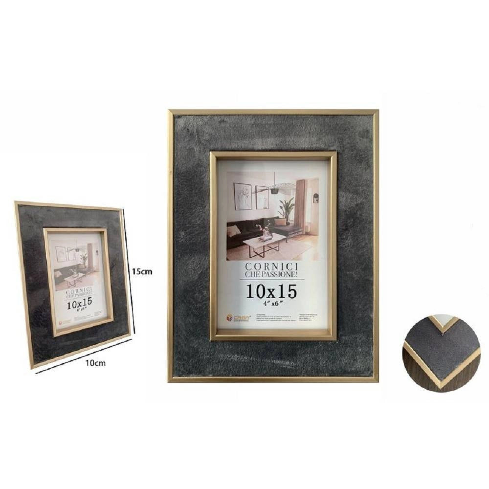 Trade Shop - Cornice Portafoto Per Foto Poster Quadri Tele 10x15cm Grigia Con Bordi Oro 70305 -