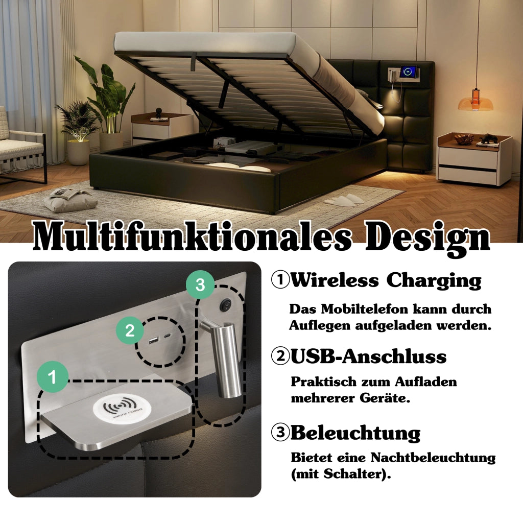 letto imbottito pu nero 180 x 200 cm