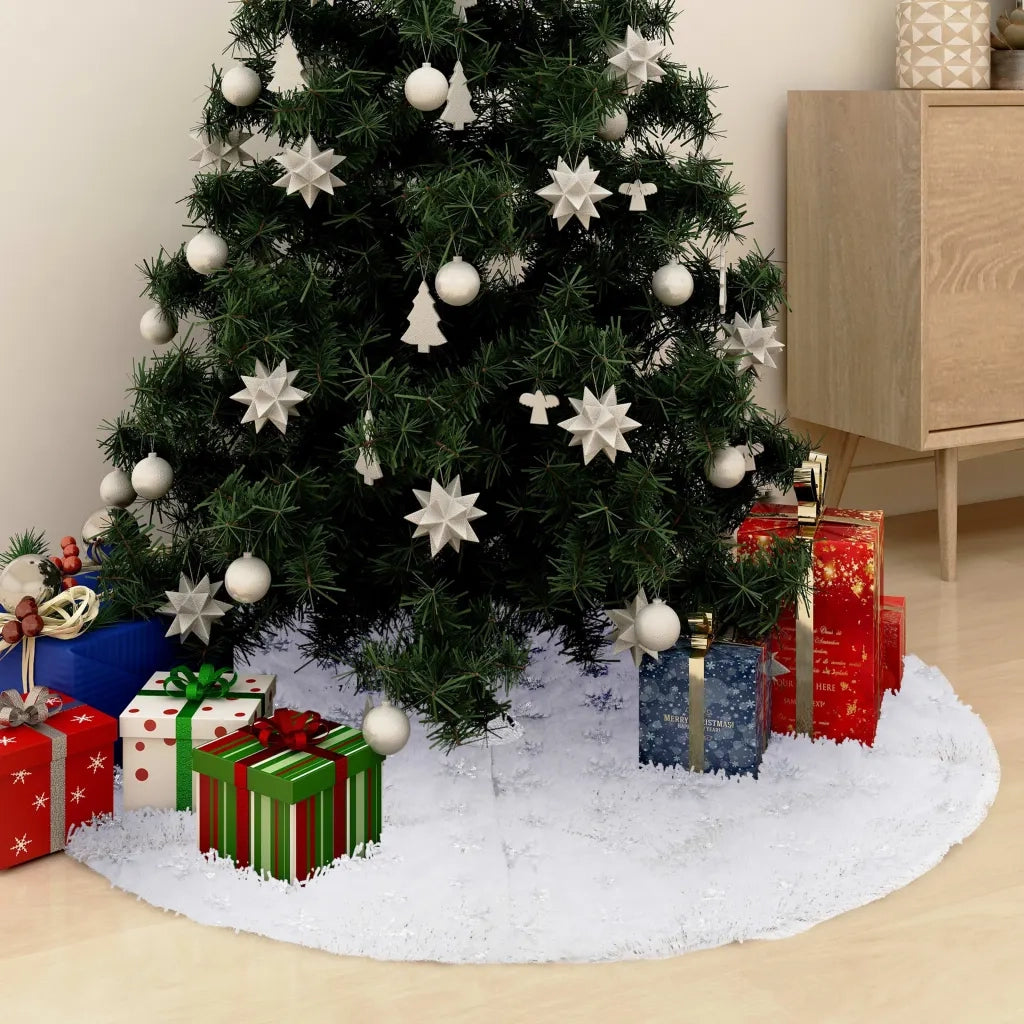 Gonna per albero di Natale di lusso bianca 150 cm in pelliccia sintetica CFW6624114