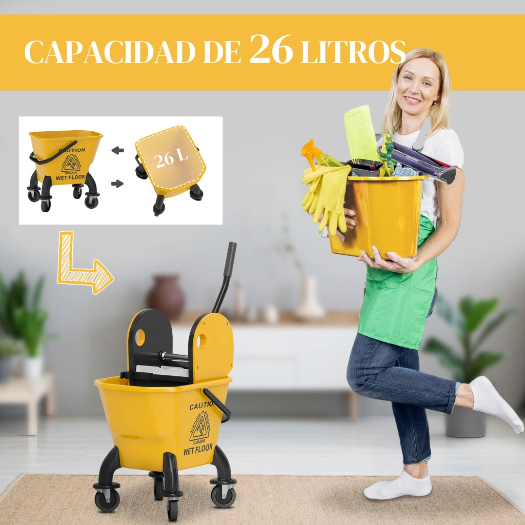 Secchio per Mop con Ruote e Strizzatore Staccabile 26 Litri ¨C Minimal ¨C Giallo
