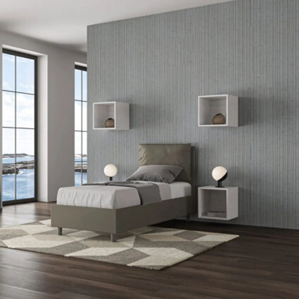 Letto singolo senza rete imbottito 80x210 similpelle cappuccino Antea