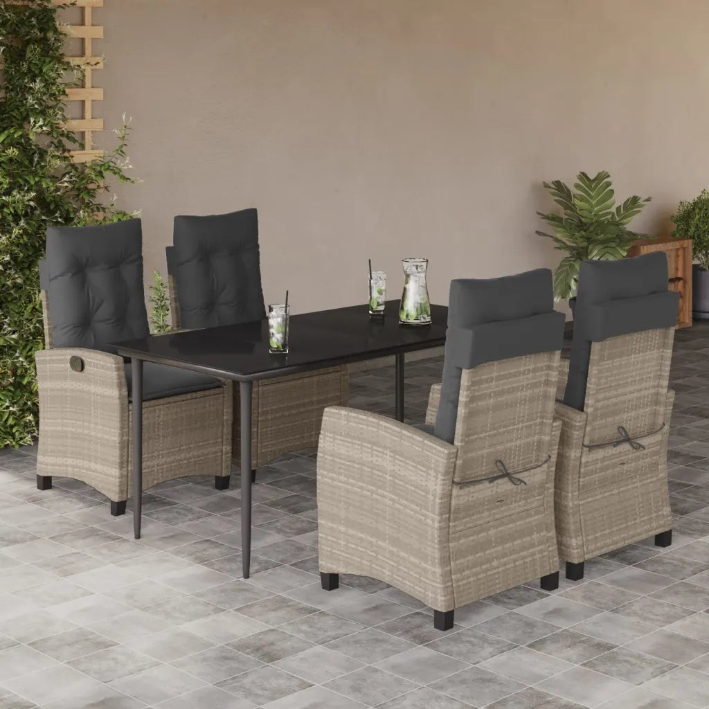 Set Pranzo da Giardino 5pz con Cuscini Grigio Chiaro Polyrattan