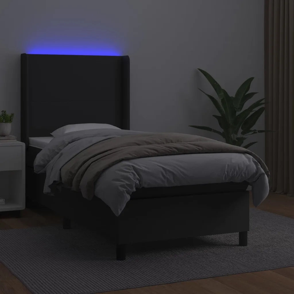 Giroletto a Molle con Materasso e LED Nero 80x200 cm Similpelle 3139229