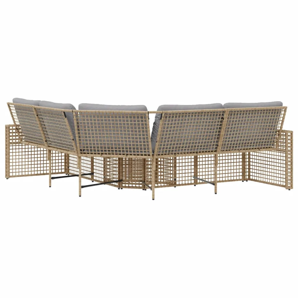 Divano da Giardino a L con Cuscini e Pouf Beige in Polyrattan 365897