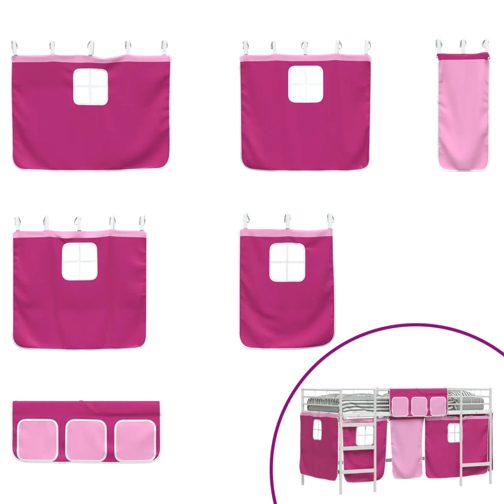 Struttura del Letto Loft per Bambini | Letto Infantile | Lettino con Tendine Bianco e Rosa