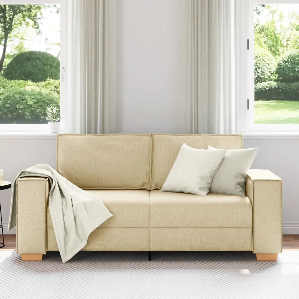 Divano a 2 Posti-Sofa 2 Posti Crema 140 cm Tessuto