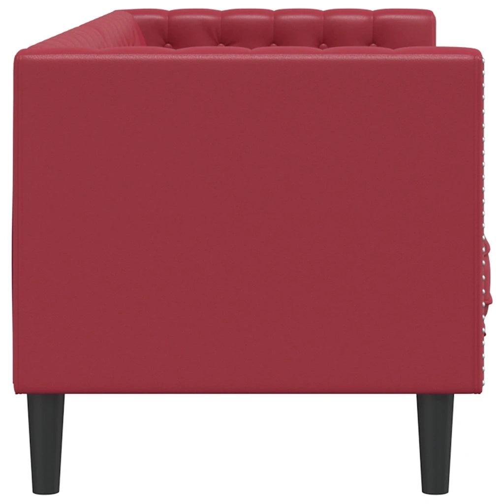 Poltrona Chesterfield a 3 Posti Rosso Vino in Similpelle 372670