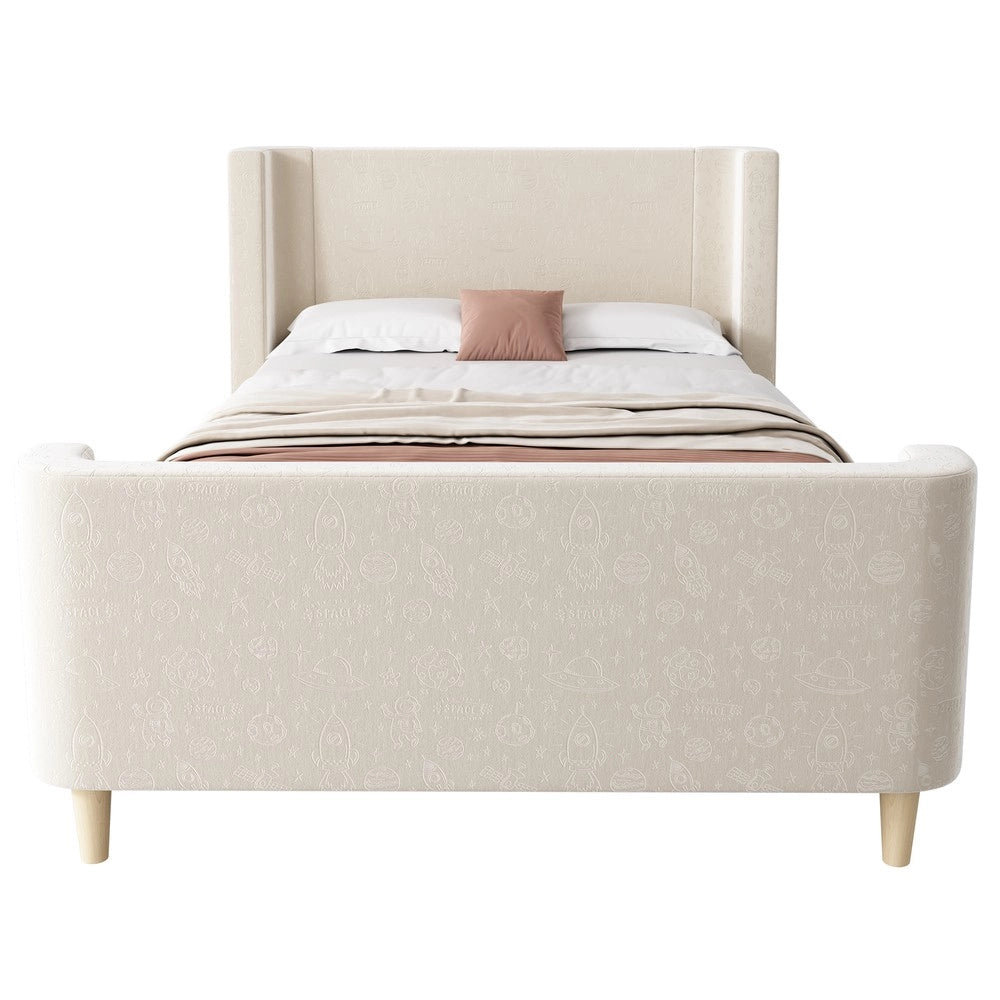 Letto Imbottito Singolo per Bambini ¨C MINIMAL ¨C Velluto Beige 90x200