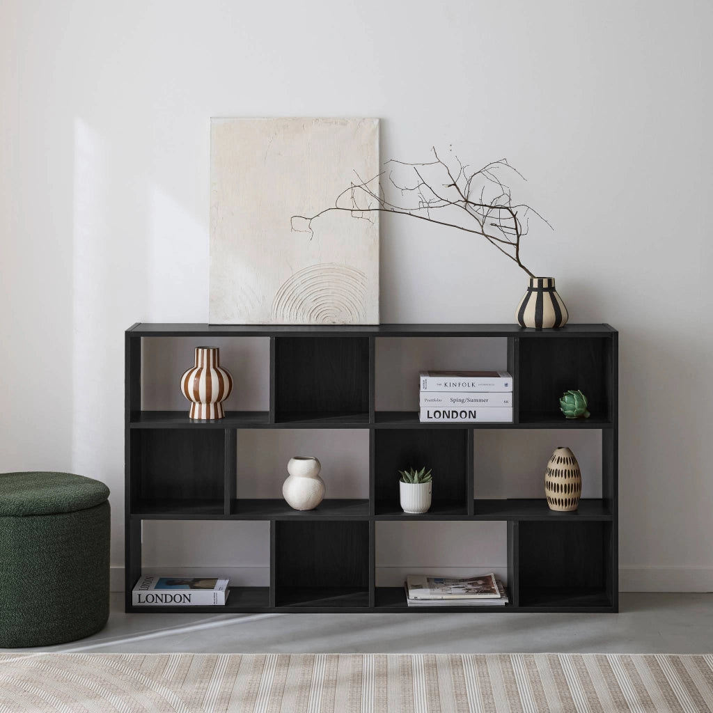 Libreria a 3 livelli con 12 scomparti, nero