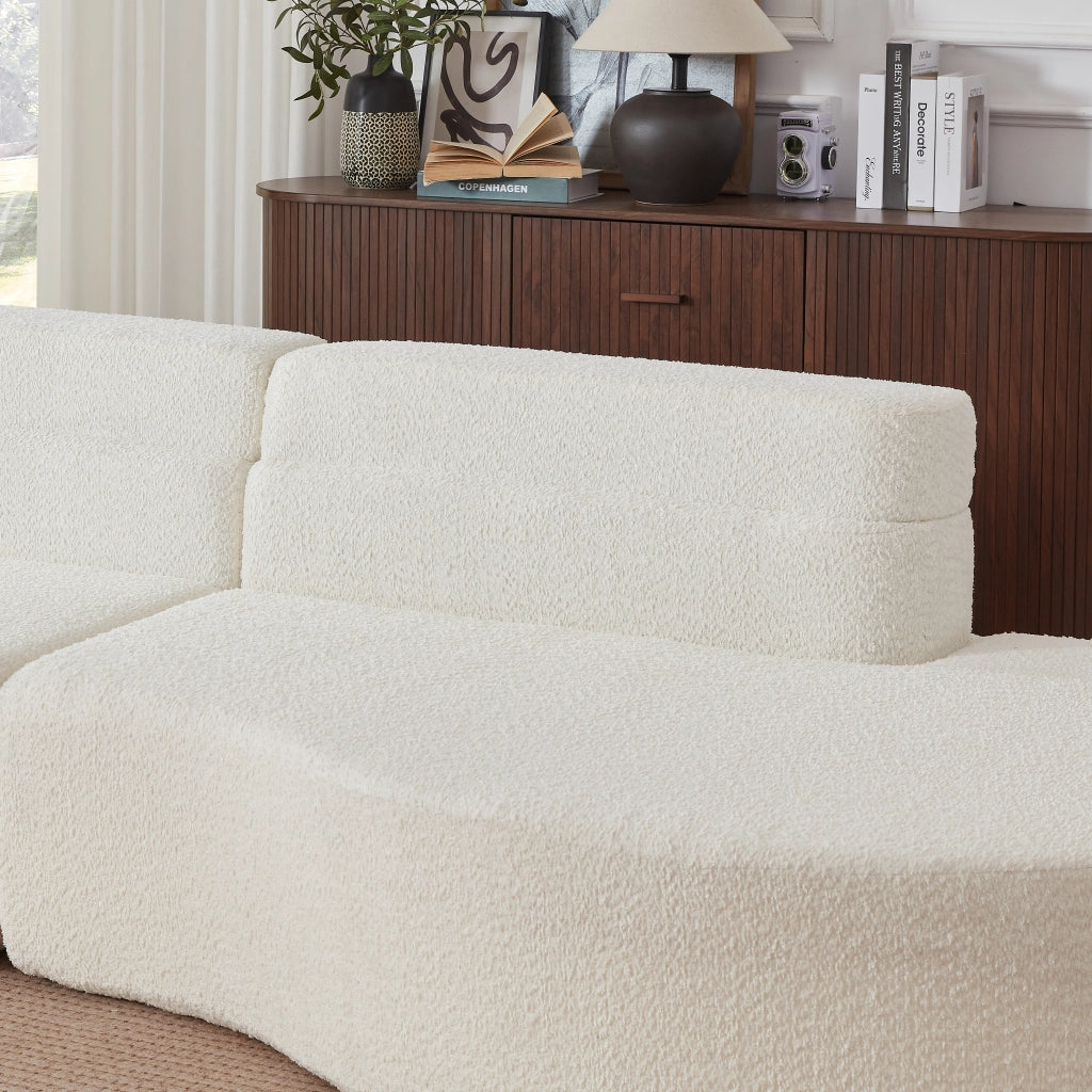 Divano modulare 2 pezzi - con design curvo e schienale a livelli - in chenille - beige