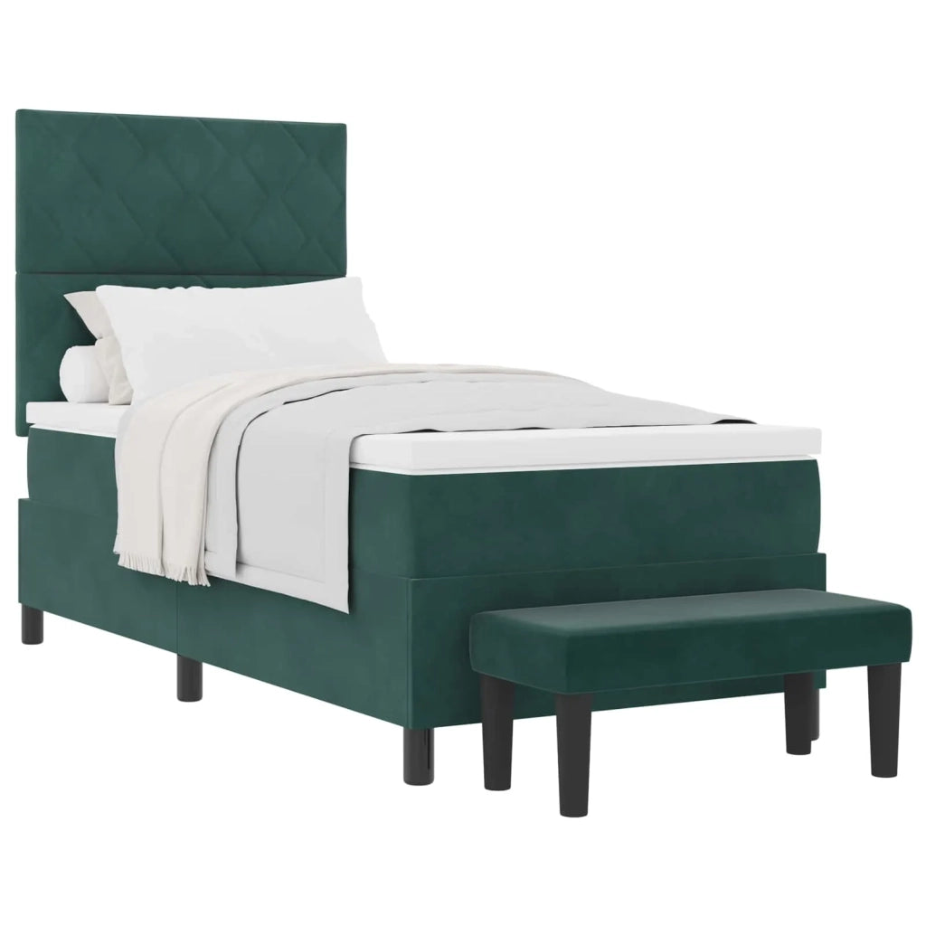 Letto a molle con materasso Verde Scuro 100 x 200 cm Velluto