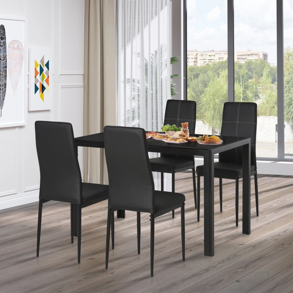 Set Tavolo e Sedie da Pranzo ¨C Minimal ¨C Nero, Legno, 90x200
