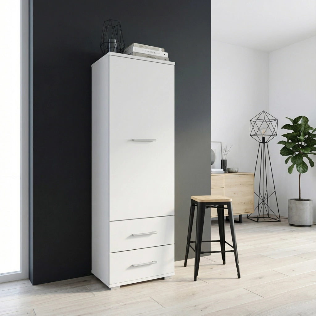 Armadio FAUSKE - 2 Cassetti - Bianco - Larghezza 40 cm, Altezza 130 cm, Profondit? 36 cm