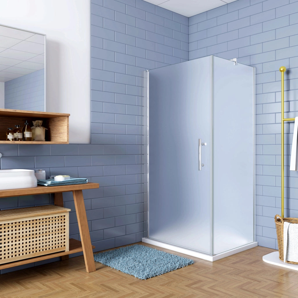 195cm Box Doccia Angolare Irreversibile Porta Battente con Lato Fisso 80x70cm Vetro Satinato 6mm Anticalcare Barra 90 cm