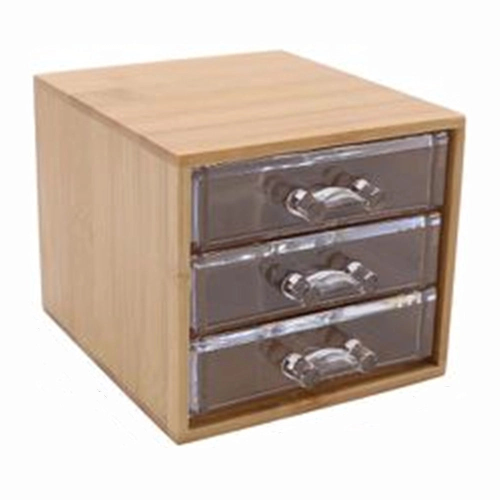Trade Shop - Porta Gioielli Cosmetici Con 3 Cassetti Organizzatore Casa In Legno 12.3x15.3x11 Cm 10830 -