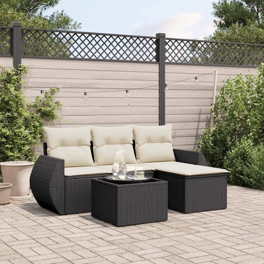 Set Divani da Giardino 5 pz | Set Salotto da Giardino con Cuscini in Polyrattan Nero