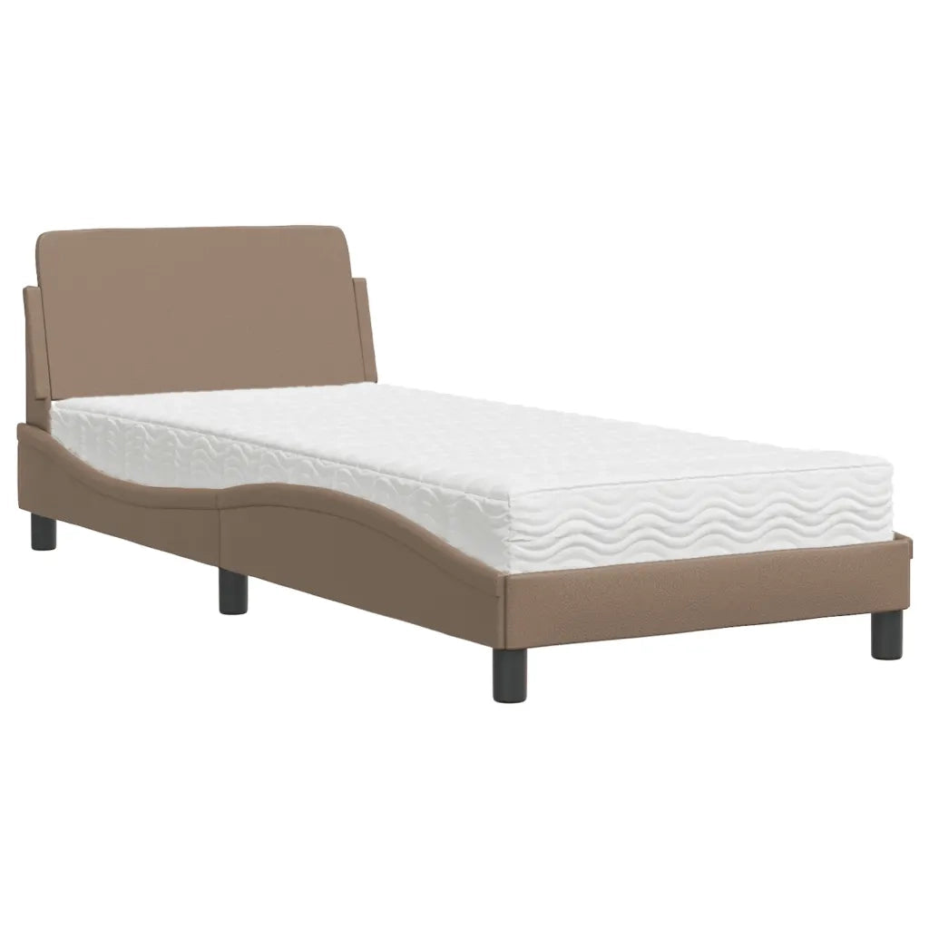 Letto con Materasso-Struttura Letto con Materasso Dover Cappuccino 90x190 cm Similpelle
