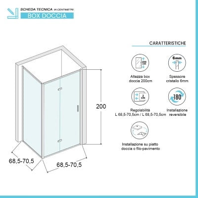 Box doccia 70x70 cm con porta a soffietto serigrafata H 200 cm Ted