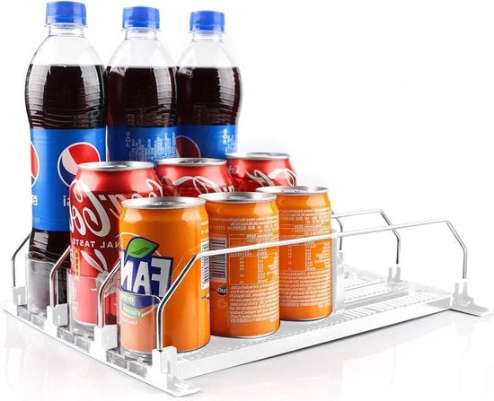 Organizzatore di contenitori per frigorifero - Dispensatore di lattine per frigorifero e bar - Bianco