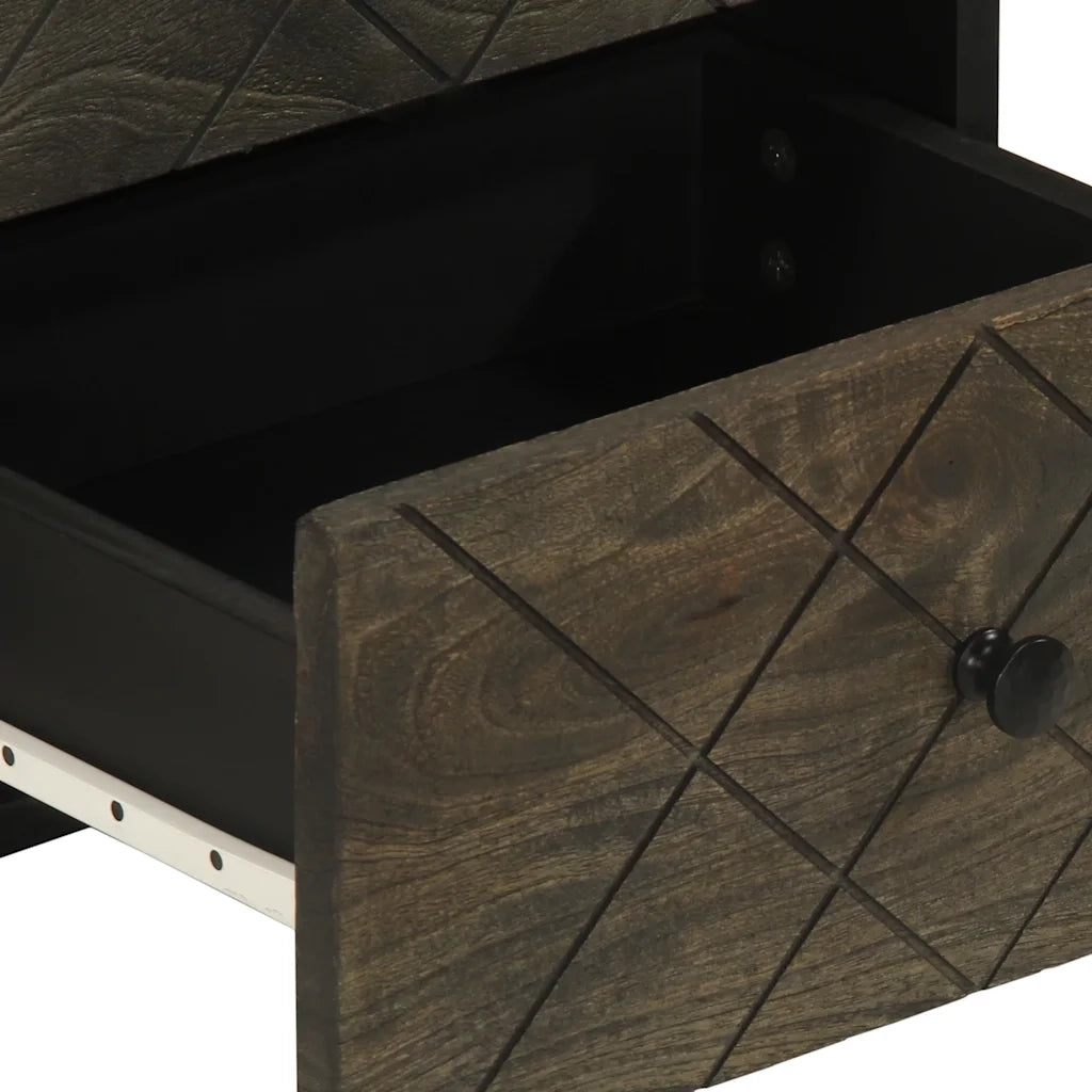 Comodini 2pz Neri 40x33x46 cm in Legno Massello di Mango 4017683