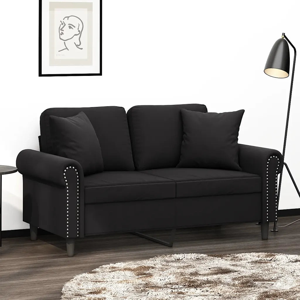 Divano a 2 Posti con Cuscini-Sofa 2 Posti con Cuscini Nero 120 cm in Velluto 976691