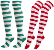 Set di calze per donna lunghe a 2 pezzi - Arcobaleno a strisce - Soffice e resistente - Cotone/Acrilico/Elastan - Ideale per Natale