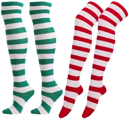 Set di calze per donna lunghe a 2 pezzi - Arcobaleno a strisce - Soffice e resistente - Cotone/Acrilico/Elastan - Ideale per Natale