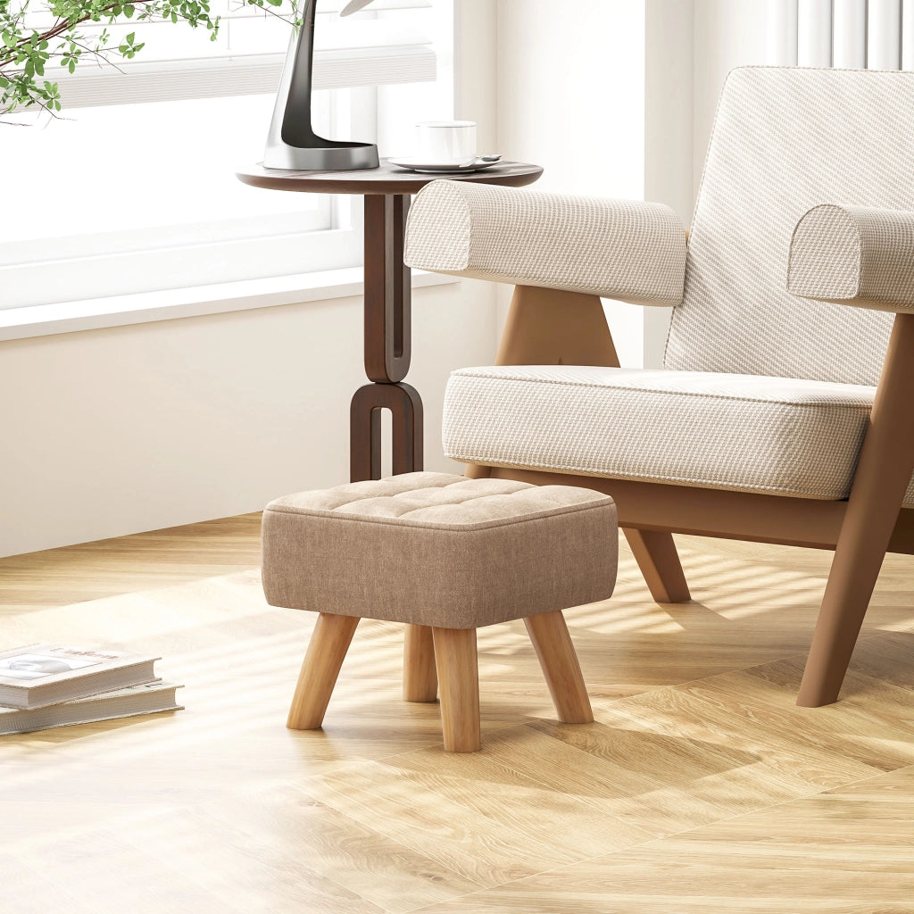 Pouf imbottito in tessuto con gambe in legno ¨C Minimal ¨C 27x27x26 marrone chiaro