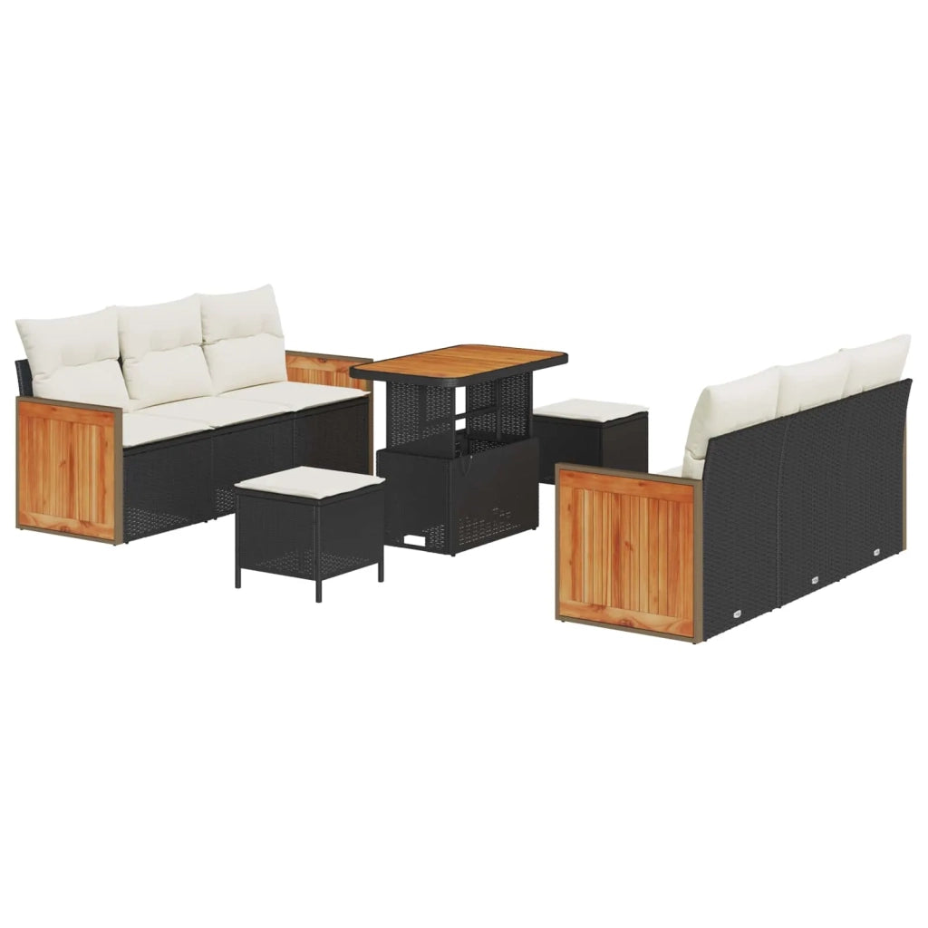 Set Divano da Giardino con cuscino 9 pcs Nero e Crema 3363130