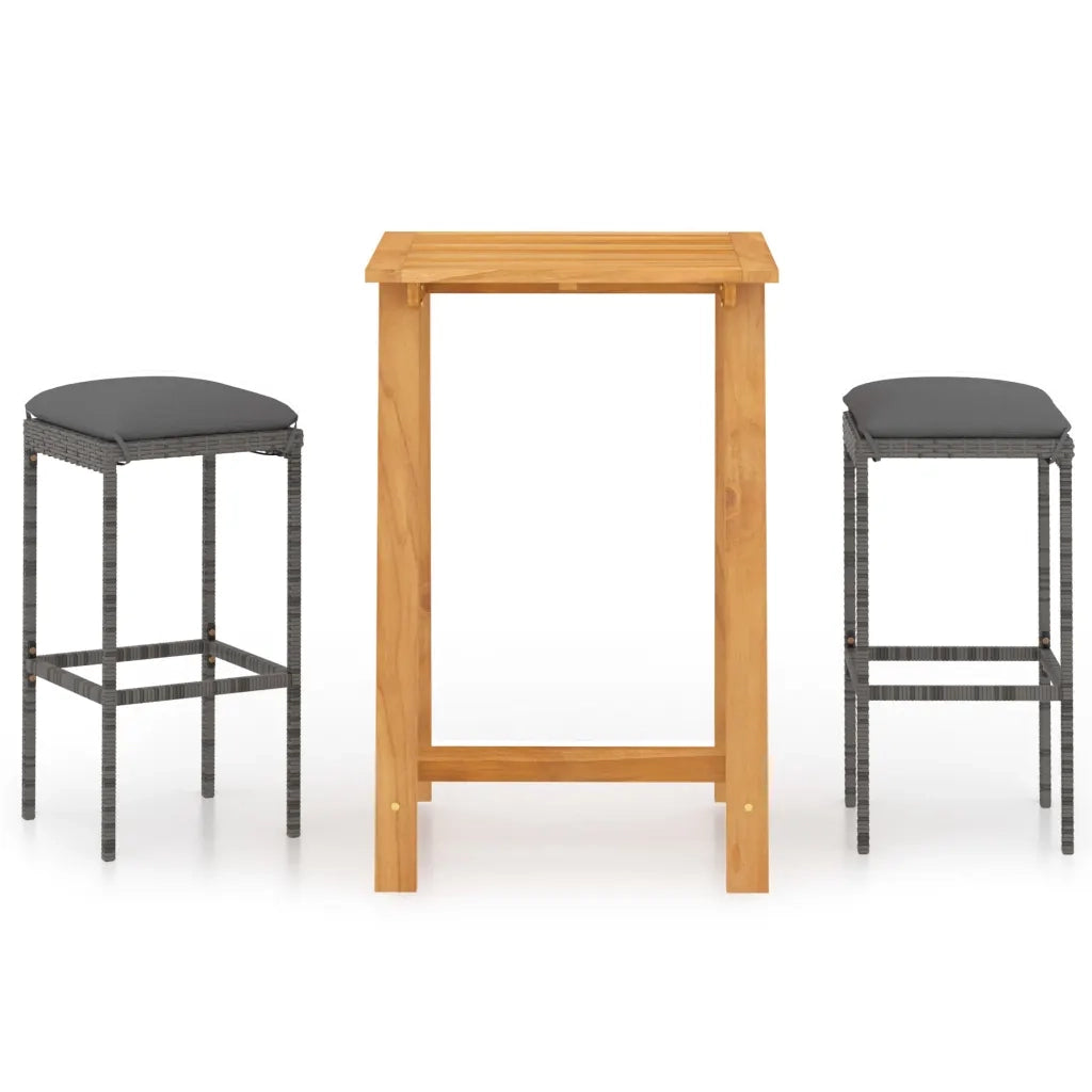 Set Bar da Giardino 3 pz con Cuscini Grigio 3067948