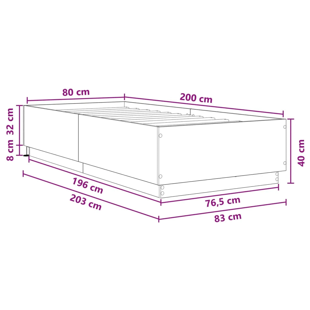 Letto con LED Legno antico 80 x 200 cm Legno ingegnerizzato 3429568