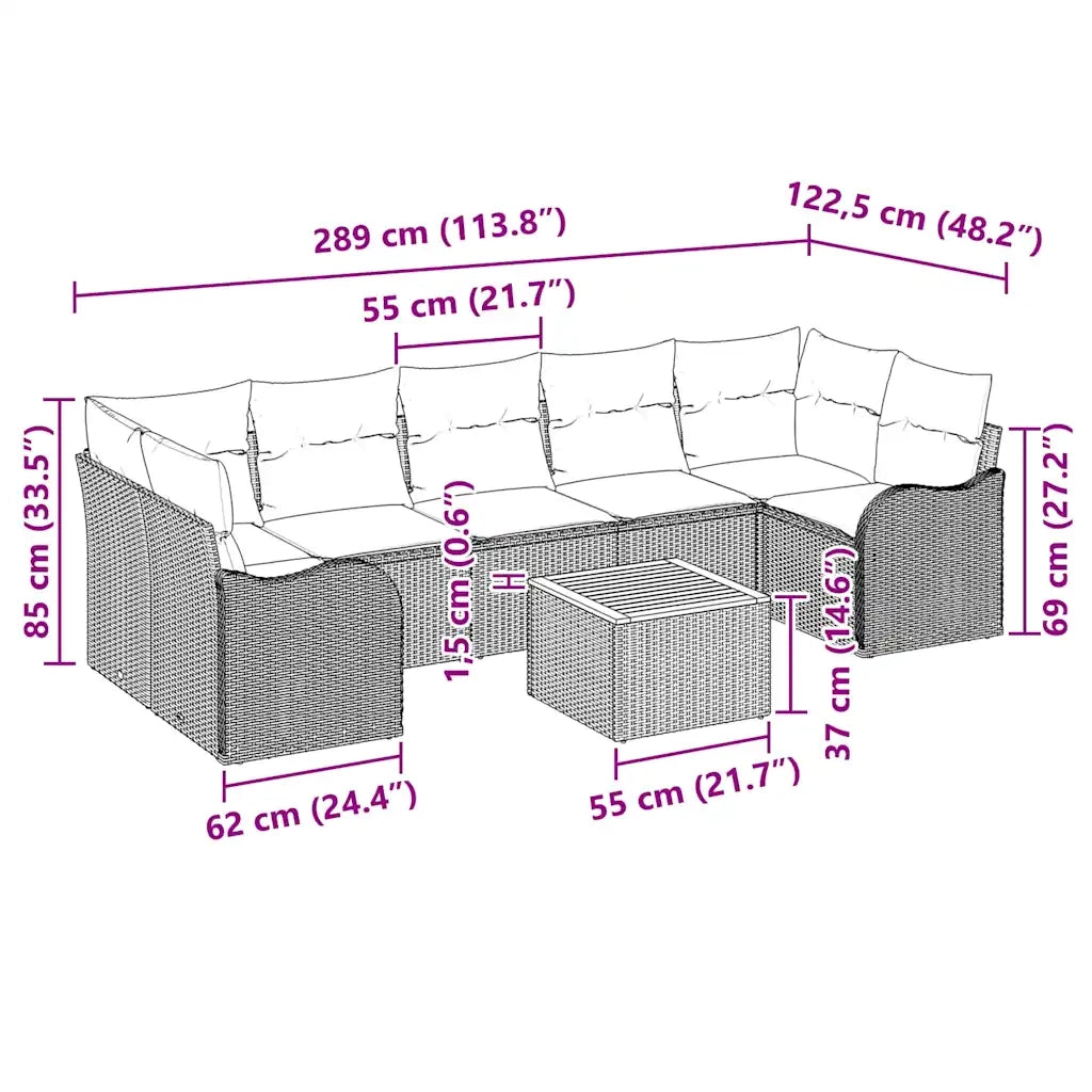 Set Divano da Giardino con cuscino 8 pcs Nero polyrattan 3347418