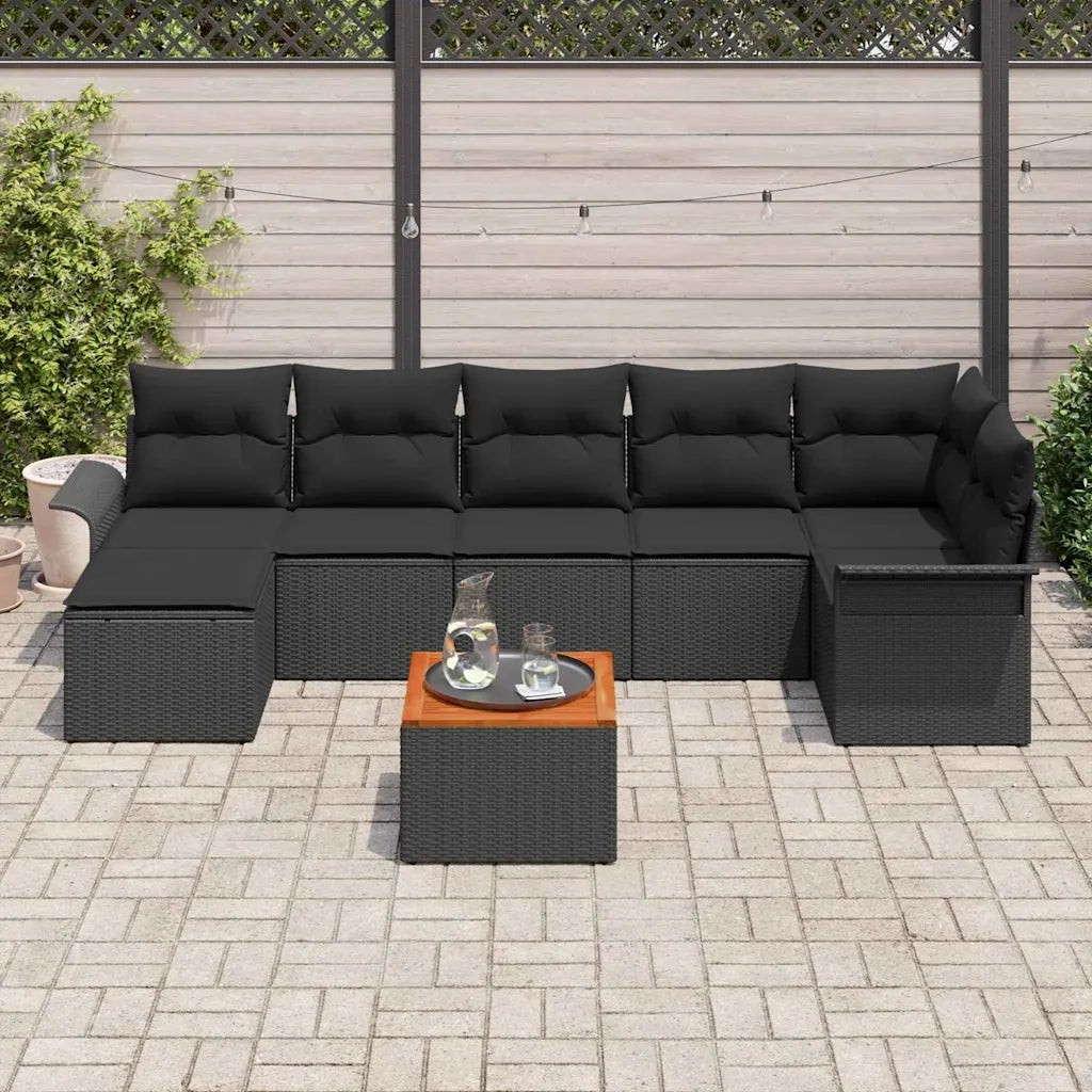 Set Divano da Giardino con archiviazione 8 pcs Nero polyrattan 3356028