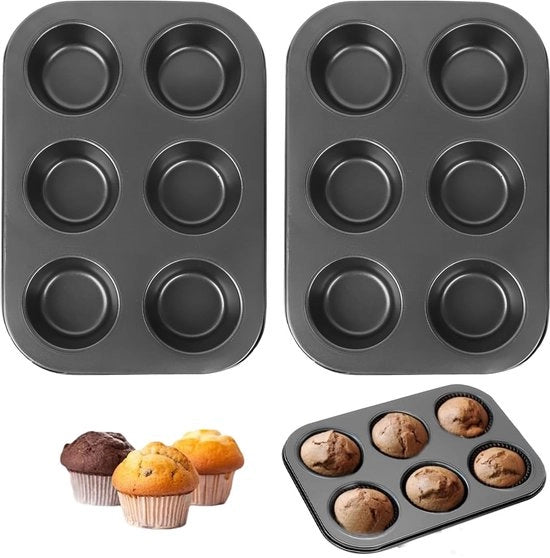 Set di stampi per muffin a 2 pezzi - Stampi per muffin - Superficie antiaderente - Acciaio inossidabile - 26,6 x 18,5 x 3 cm - Alta qualità - Stampi per muffin