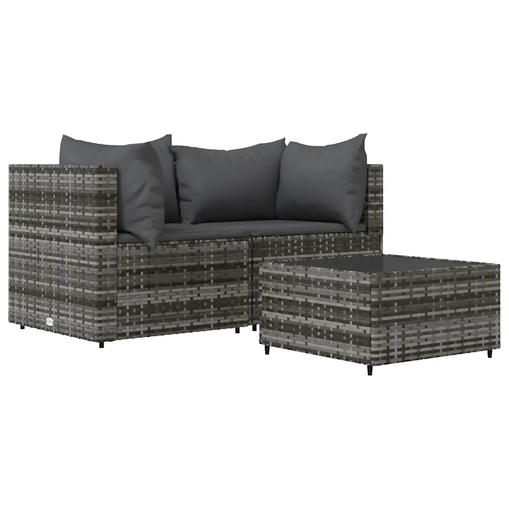 Set Divani da Giardino 3 pz con Cuscini in Polyrattan Grigio 319763