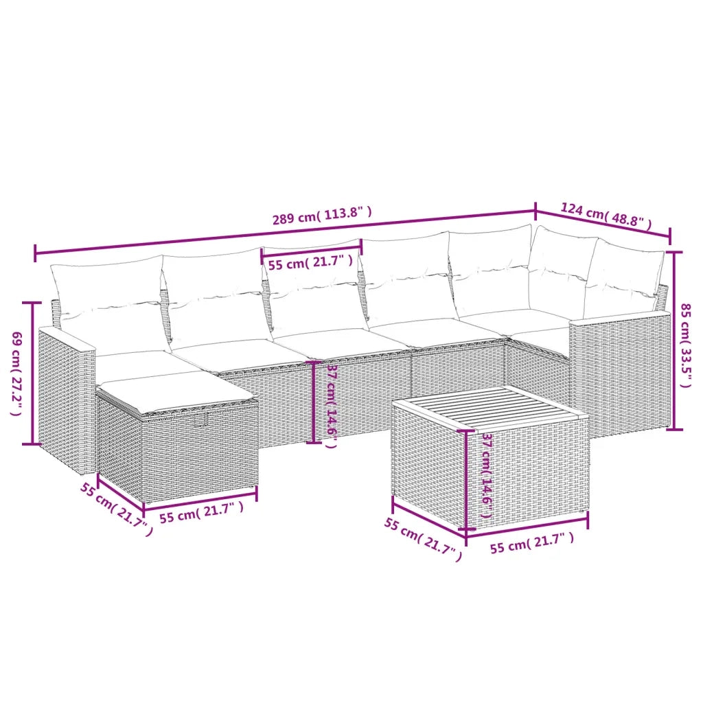 Set Divani da Giardino con Cuscini 8 pz Nero in Polyrattan 3265319