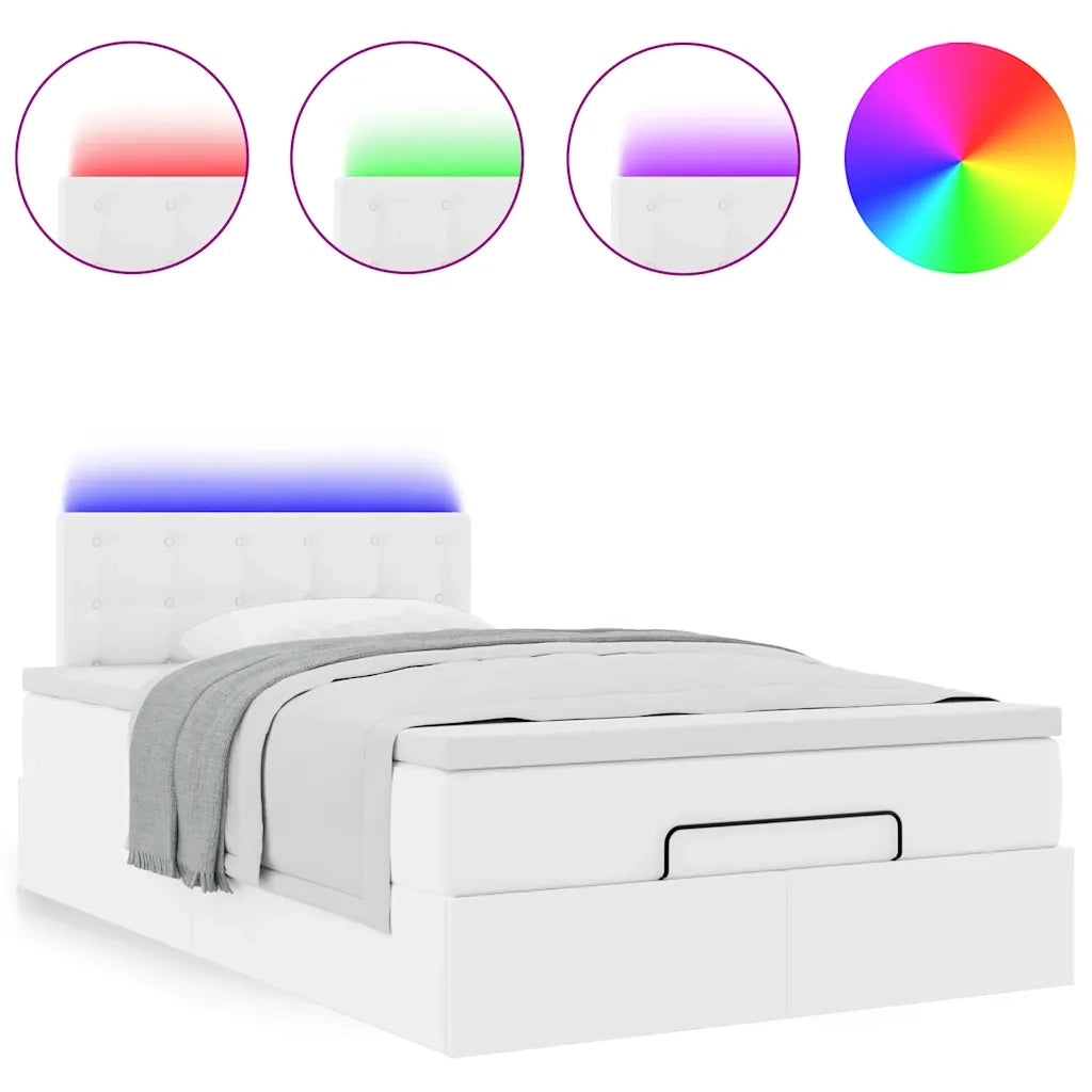 Pouf Letto con Materassi e LED Bianco Puro 120x190cm Similpelle 3312143