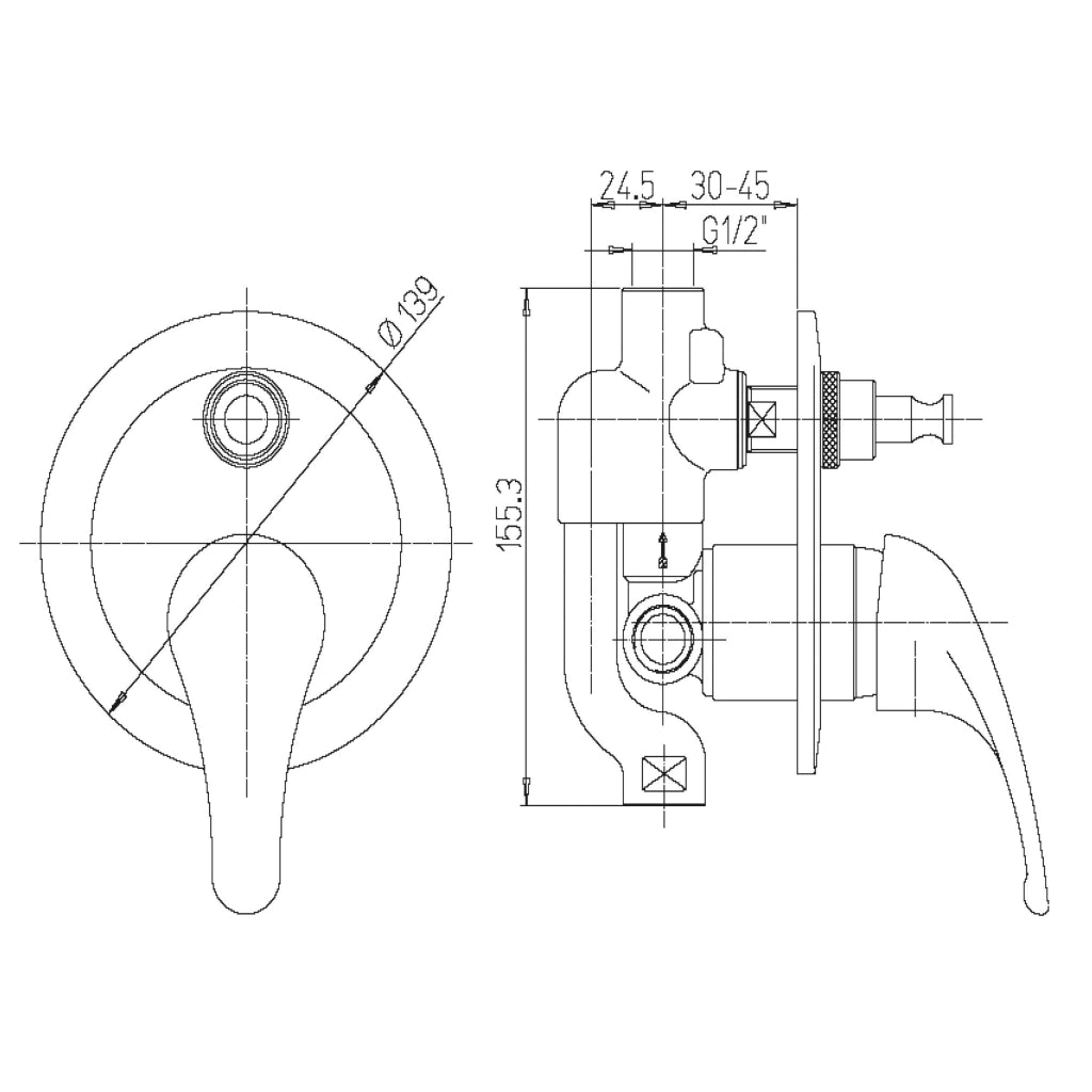 MISCELATORE MONOCOMANDO INCASSO DOCCIA CON DEVIATORE LINEA DERBY- Cromo- ARGO- pezzi 1