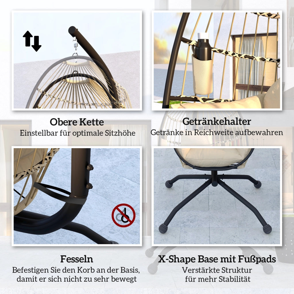 Sedia a dondolo sospesa per esterni con cuscini spessi ¨C Minimal ¨C Grigio
