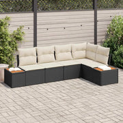 Set Divano da Giardino con cuscino 5 pcs Nero Poly Rattan