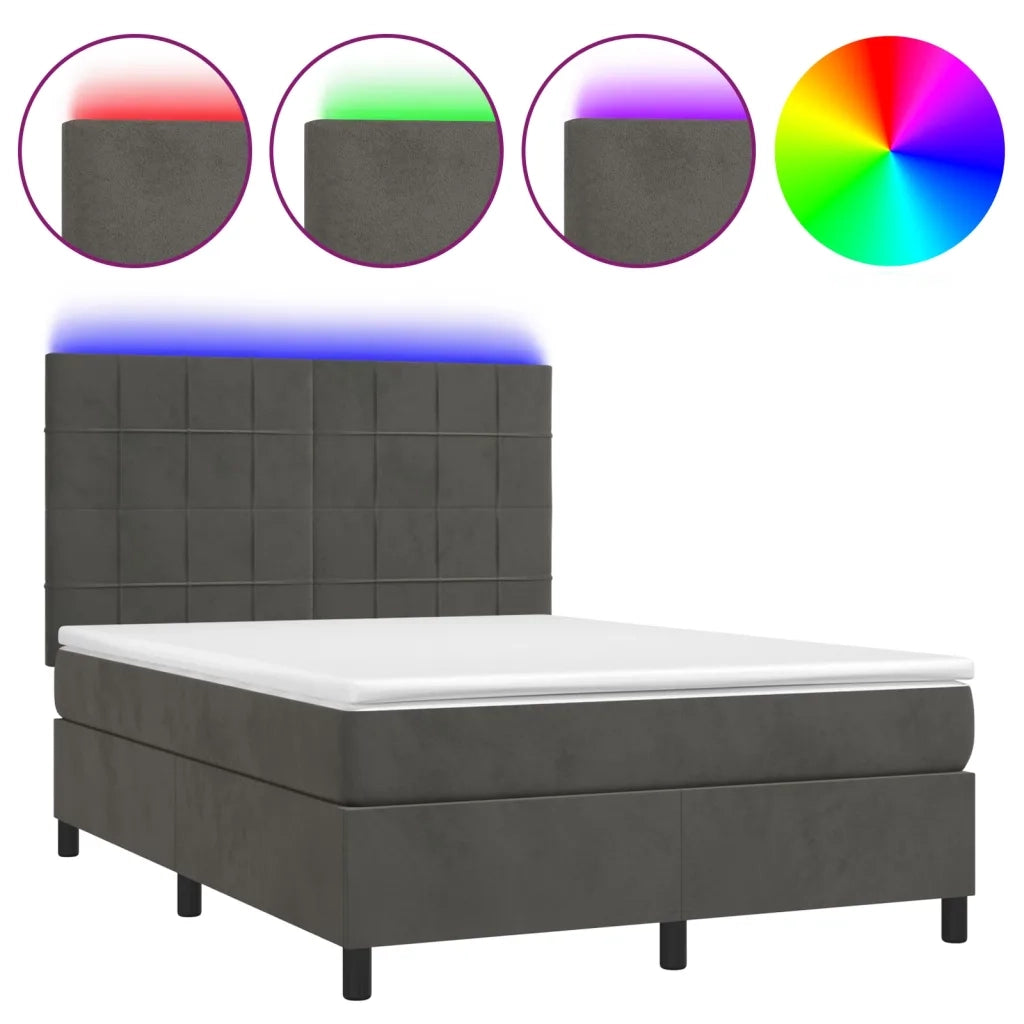 Letto a Molle con Materasso e LED Grigio Scuro 140x200 cm 3136126