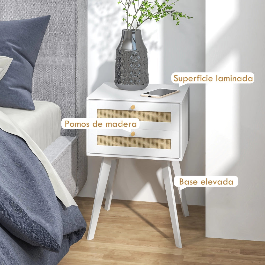 Comodino Bianco con 2 Cassetti Stile Cannage ¨C Minimal ¨C 40x40x60 cm