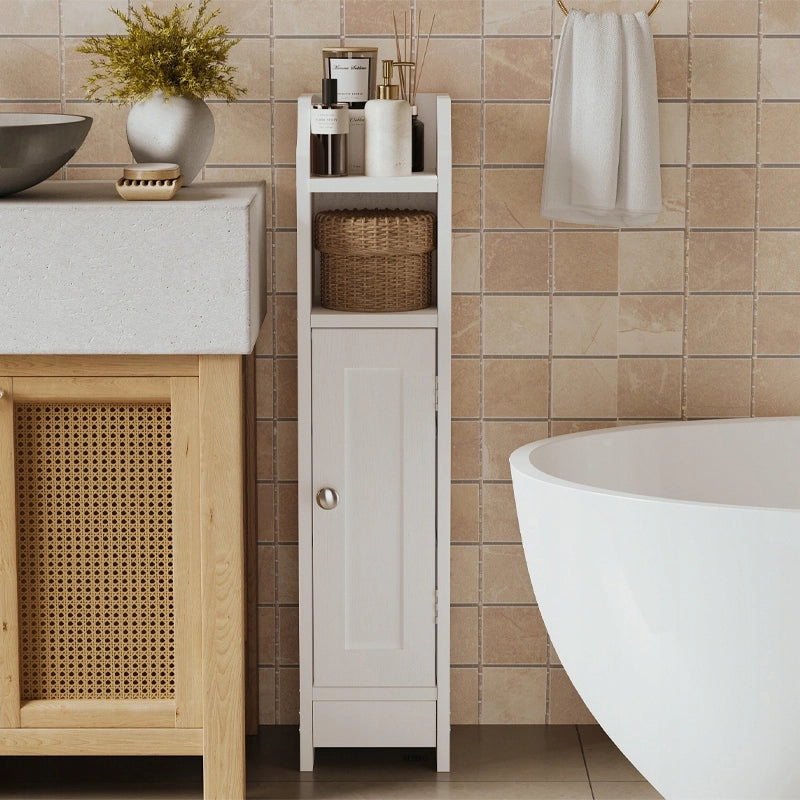 Mobile da bagno a colonna con ante, bianco, alto, ripiani, stile loft moderno, 80 cm