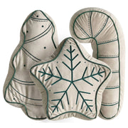 Set di 3 cuscini in velluto con motivo natalizio 40 x 40 cm 60 x 40 cm 70 x 35 cm beige chiaro e verde accessorio decorativo