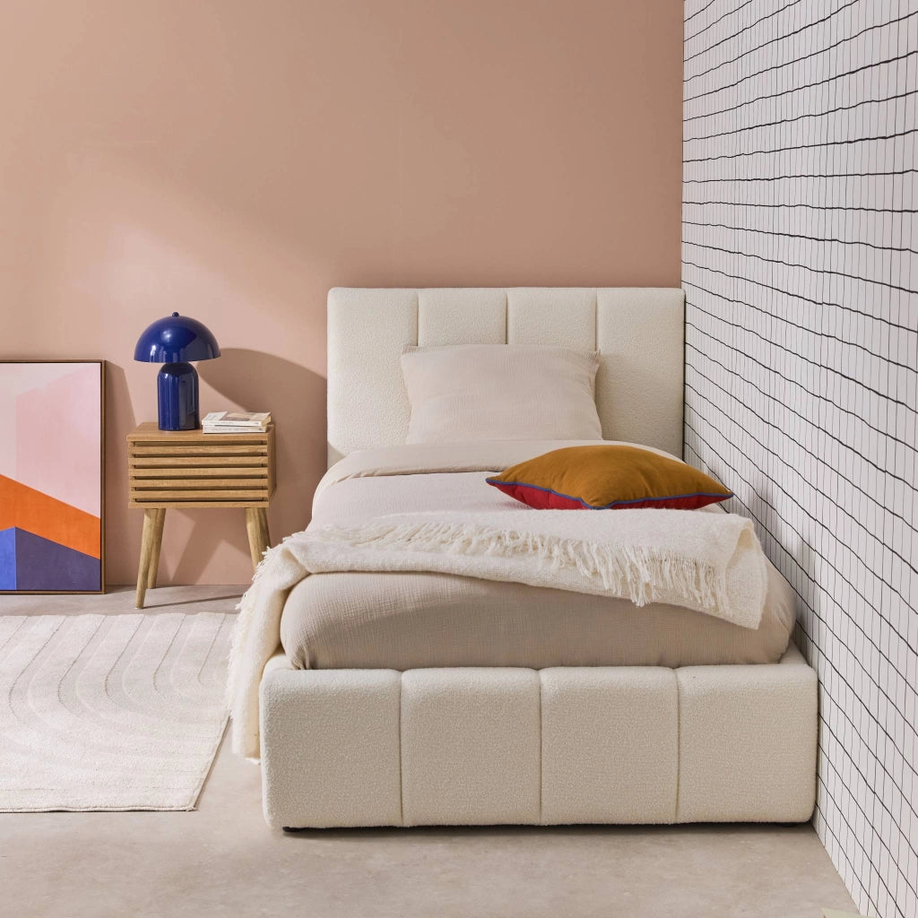 Letto contenitore con rete a doghe e testiera 90x190cm imbottito