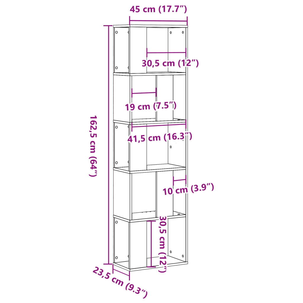 Libreria 5 Ripiani-Scaffale per Libri-Mobile di Stoccaggio Bianca 45x23,5x162,5cm Legno Multistrato
