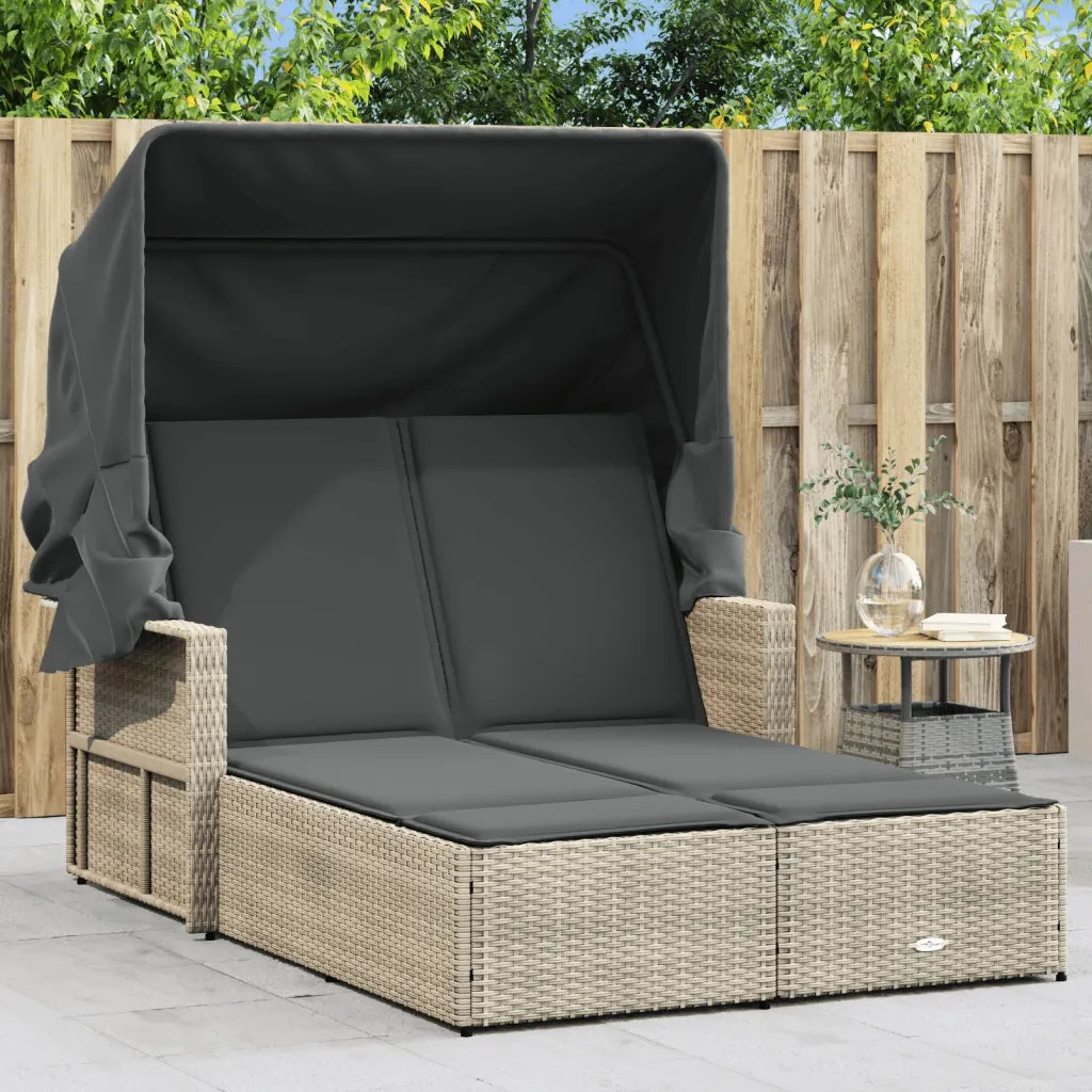 Lettino Doppio Baldacchino e Cuscini Grigio Chiaro Polyrattan 365812
