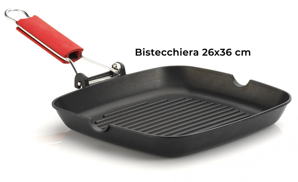 Set 4 Pezzi Bistecchiera + Piastra Multiuso in Alluminio Pressofuso Antiaderente Olympia Love